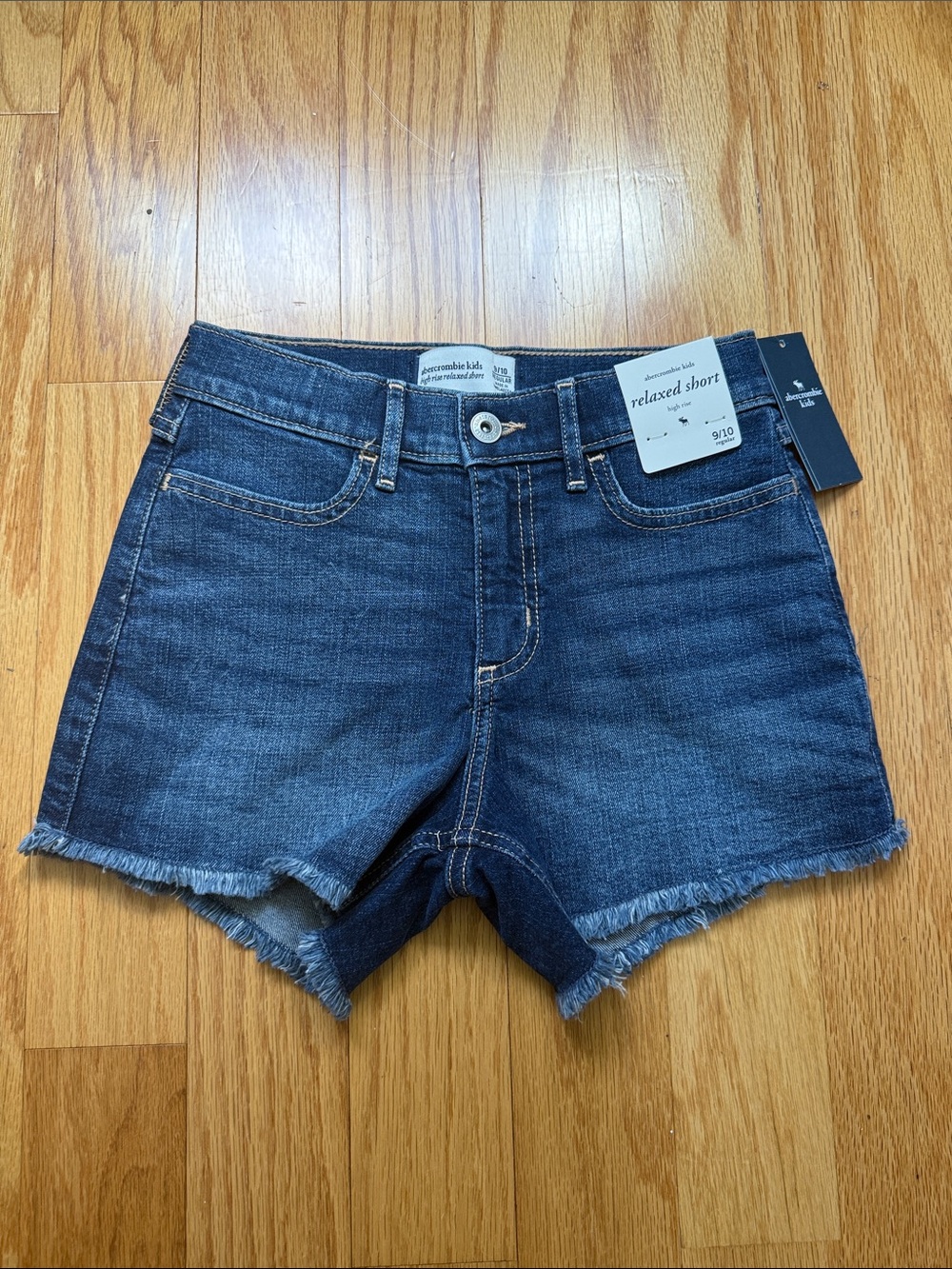 abercrombie kids dark blue relaxed denim cutoff shorts